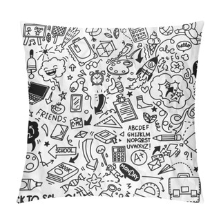 Personality  School Clipart. Vector Doodle School Icons And Symbols. Hand Drawn Stadying Education Objects Pillow Covers