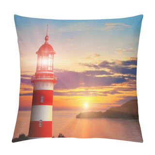 Personality  Scenic Summer View Of The Lighthouse Light And Beautiful Romantic Sunset At The Sea Or Ocean Coast Pillow Covers