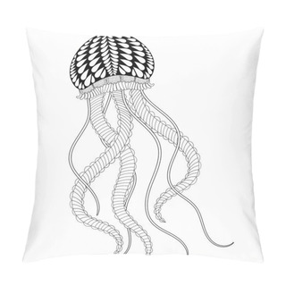 Personality  Hand Drawn Sea Jellyfish For Adult Coloring Pages In Doodle, Zen Pillow Covers