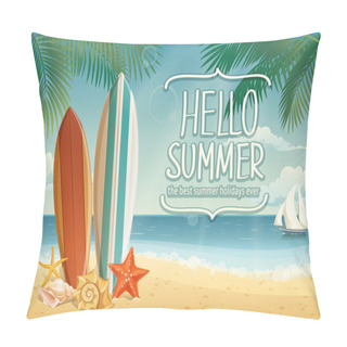 Personality  Summer Background With Surf Boards Pillow Covers