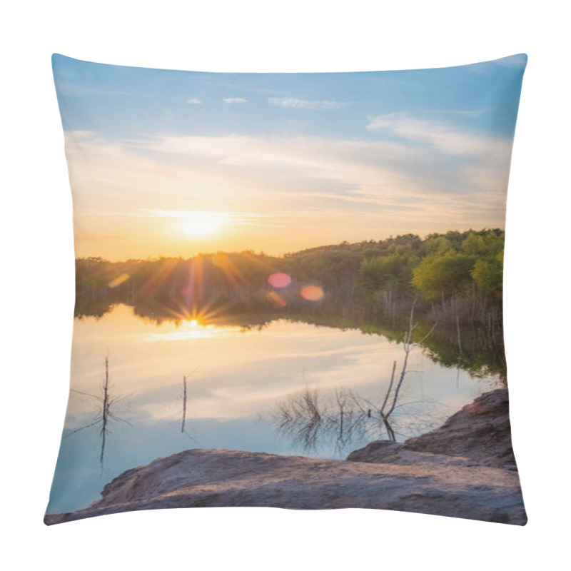 Personality  A Tranquil Sunset Over A Calm Lake, Reflecting The Sky And Surrounding Trees, Creating A Peaceful Ambiance. Pillow Covers