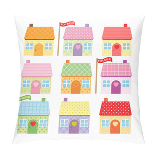Personality  Set Of Cute Cartoon Houses For Sale And Rent Pillow Covers