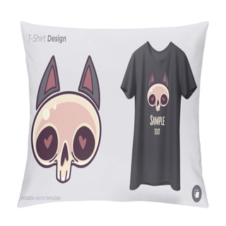 Personality  Skull With Cat's Ears T-shirt Design. Print For Clothes, Posters Or Souvenirs. Vector Illustration Pillow Covers