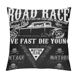 Personality  Vintage Race Car For Printing.vector Old School Race Poster.retr Pillow Covers