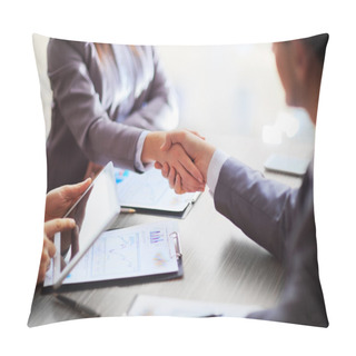 Personality  Business People Shaking Hands, Finishing Up A Meeting Pillow Covers