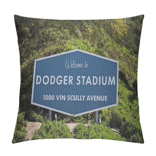 Personality  An Exterior View Of The Vin Scully Avenue (Gate A) Entrance To Dodger Stadium On What Was Meant To Be The Major League Baseball Opening Day Which Was Postponed Due To The Coronavirus COVID-19 Pandemic On March 26, 2020 In Elysian Park, Los Angeles  Pillow Covers