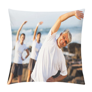 Personality  Mid Age Man Exercising At The Beach Pillow Covers