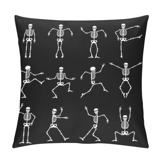 Personality  Skeleton Dance Animated Game Sprite. Vector Set Of Funny Halloween Characters In Different Poses. Cute Creepy Personage With Skeleton Dancing, Jumping, Squatting And Playing Sequence Animation Pillow Covers