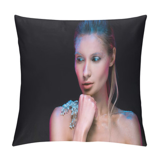 Personality  Beautiful Young Woman With Artistic Make Up Isolated On Black Pillow Covers