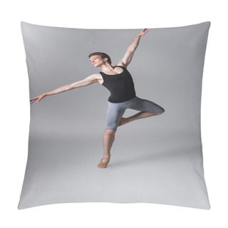 Personality  Graceful Young Dancer Gesturing While Performing Ballet Dance On Dark Gray Pillow Covers