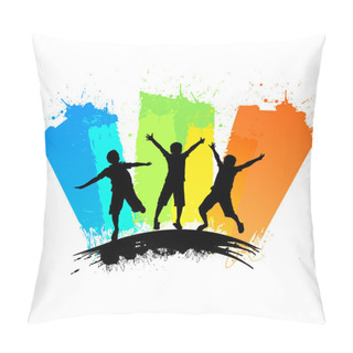 Personality  Kids Silhouettes With Paint Color Splashes Pillow Covers