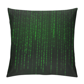Personality  Green Matrix Background. Stream Of Binary Code. Falling Numbers On Dark Backdrop. Digital Computer Code. Coding And Hacking. Abstract Vector Illustration. Pillow Covers