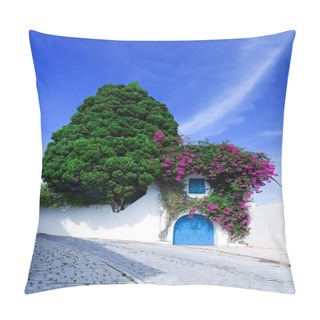 Personality  Part Of Cobbled Streets Of House Decorated With Flowers And Greenery Pillow Covers