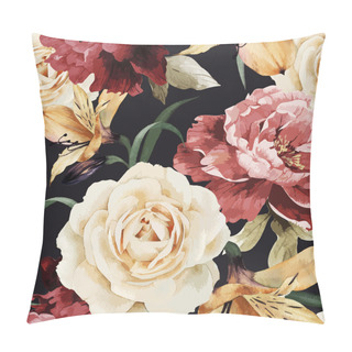 Personality  Seamless Floral Pattern With Roses, Watercolor. Vector Illustrat Pillow Covers