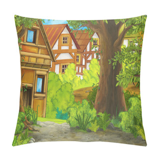 Personality  Cartoon Summer Scene With Path To The Farm Village - Nobody On The Scene - Illustration For Children Pillow Covers