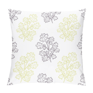 Personality  Hand Drawn Cilantro Branch Stylized Black And Green Seamless Pattern Pillow Covers