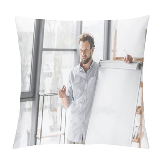 Personality  Young Businessman Making Presentation At White Board In Office Pillow Covers