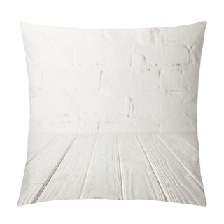 Personality  White Wooden Tabletop And White Wall With Bricks Pillow Covers