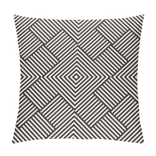 Personality  Stylish Lines Maze Lattice. Ethnic Monochrome Texture. Abstract Geometric Background Design. Vector Seamless Black And White Pattern Pillow Covers