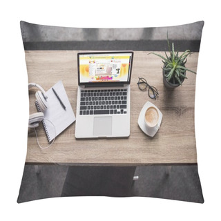 Personality  Top View Of Laptop Standing At Modern Workplace With Aliexpress Website On Screen Pillow Covers