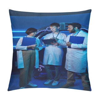 Personality  Confluence Of Minds: Scientists Gather In Futuristic Center For Collaborative Endeavors Pillow Covers