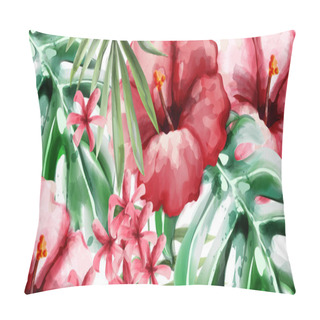 Personality  Tropic Flowers Background Vector Watercolor. Delicate Summer Exotic Templates Pillow Covers
