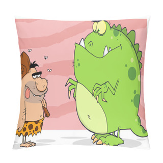 Personality  Caveman And Angry Dinosaur Pillow Covers
