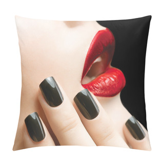 Personality  Makeup And Manicure. Black Nails And Red Lips Pillow Covers