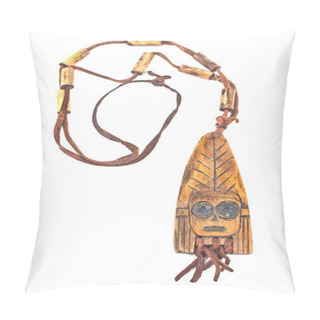 Personality  Wooden Necklace With Pendant Of African Woman Isolated On White Pillow Covers