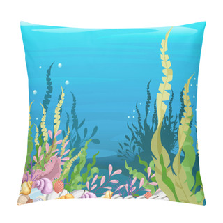 Personality  Under The Sea Vector Background Marine Life Landscape - The Ocean And Underwater World With Different Inhabitants. For Print, Create Videos Or Web Graphic Design, User Interface, Card, Poster. Pillow Covers