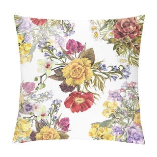 Personality  Watercolor Different Bouquets. Floral Seamless Pattern On A White Background. Pillow Covers