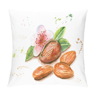 Personality  Hand Drawn Watercolor Painting Of Almond  Isolated On White Back Pillow Covers