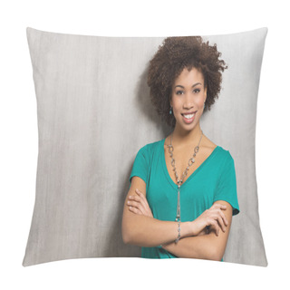 Personality  Portrait Of Happy Young Woman Pillow Covers