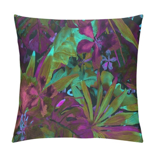 Personality  Tropical Pattern. Watercolor Thailand Palm, Monstera, Hibiscus, Banana Tree. Pillow Covers
