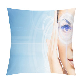Personality  Woman With The Virtual Hologram On Her Eyes Pillow Covers