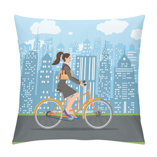 Personality  Business Lady Riding On A Cruiser Bicycle. Pillow Covers