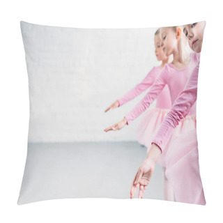 Personality  Side View Of Graceful Little Ballerinas Dancing Together In Ballet School Pillow Covers