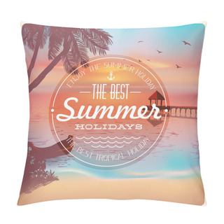 Personality  Vintage Card With A Beautiful Sunset On A Tropical Beach Pillow Covers