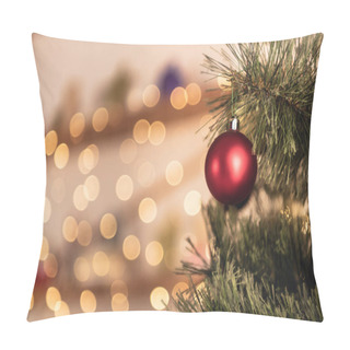 Personality  Cropped Image Of Christmas Tree With Red Toy In Room Pillow Covers