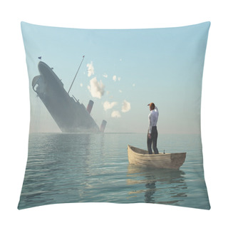 Personality  Rescued Man In Boat Looking On Shipwreck Pillow Covers