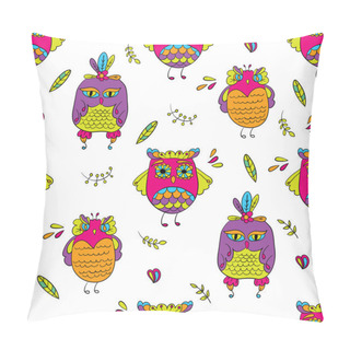 Personality  Seamless Background With Funny Owls. Vector Illustration. Pillow Covers