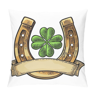 Personality  Good Luck Four Leaf Clover And Horseshoe With Ribbon Pillow Covers