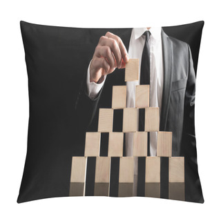 Personality  Businessman Arranging Wooden Blocks To Pyramid Pillow Covers