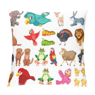 Personality  Large Set Of Wild Animals On White Background Illustration Pillow Covers