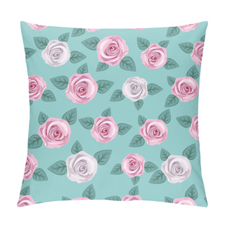 Personality  Seamless Elegant Floral Pattern With Pink And White Roses On Mint Green Background. Ditsy Print. Perfect For Scrapbooking, Textile, Wrapping Paper Etc. Vector Illustration. Pillow Covers