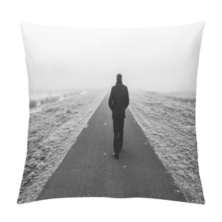 Personality  Man Walking On An Empty Desolate Raod Pillow Covers