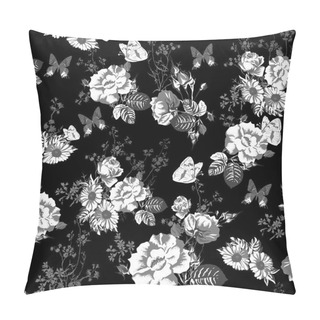 Personality  Vintage Monochrome Roses Pattern Pillow Covers