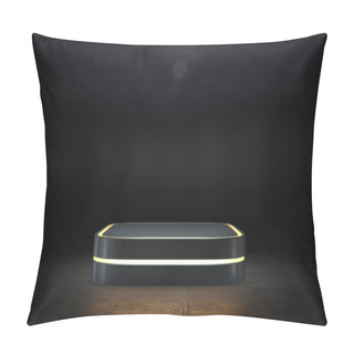 Personality  Pedestal For Display,Platform For Design,Blank Product Stand With Light Glow.3D Rendering. Pillow Covers