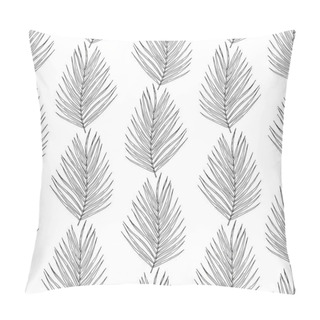 Personality  Palm Tree Leaves Black Ink Seamless Pattern Pillow Covers