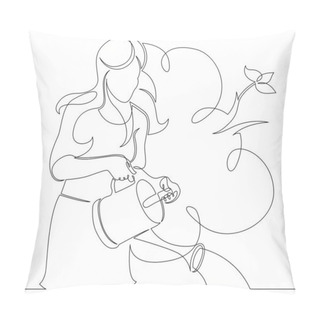 Personality   Continuous Single Drawn Line Art Doodle Flower, Girl, Plant, Water Pillow Covers